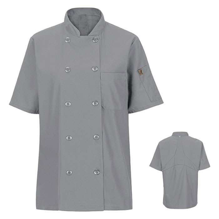 Chef Designs - 045X - Ladies Mimix Short Sleeve 10 Button Chef Coat with OilBlock