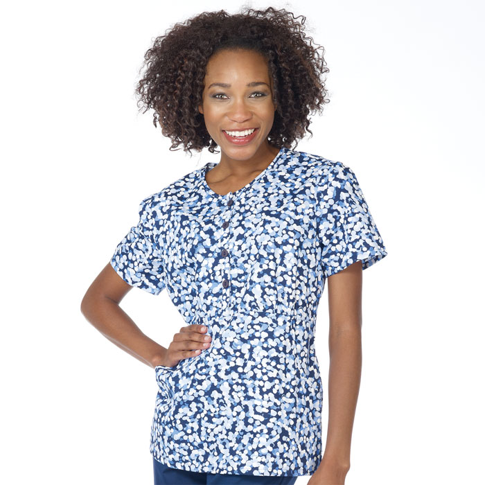 WS Gear - 5890-384 - Jewel Neck Placket Front Top - Fashion - Scattered Dots Navy