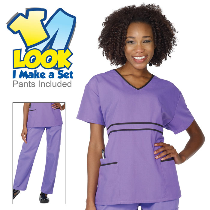 7805 - Ladies - V-Neck Set with Contrast Piping