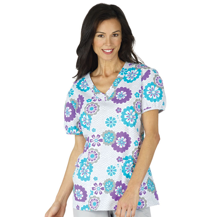 959-746 - Eased V-Neck Scrub Top with Gathered Back - Fun with Chevron