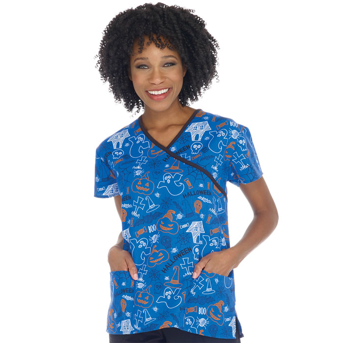 mock wrap scrub top