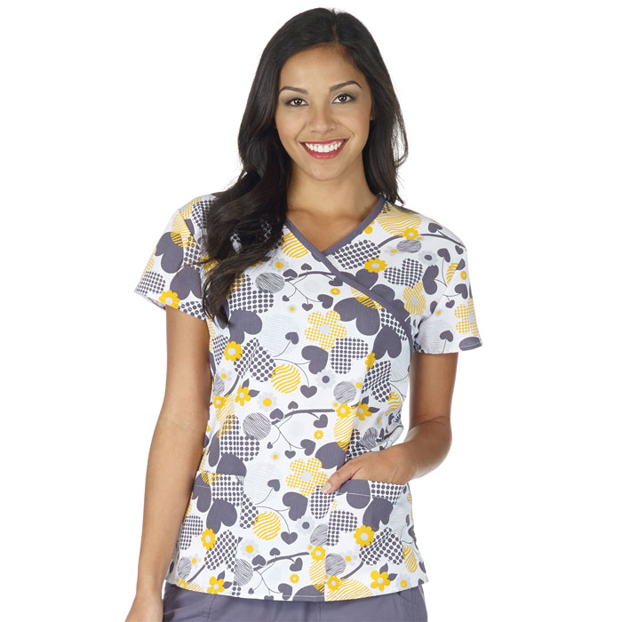 9903-740 - Ladies Mock Wrap Top - Canary Hearts