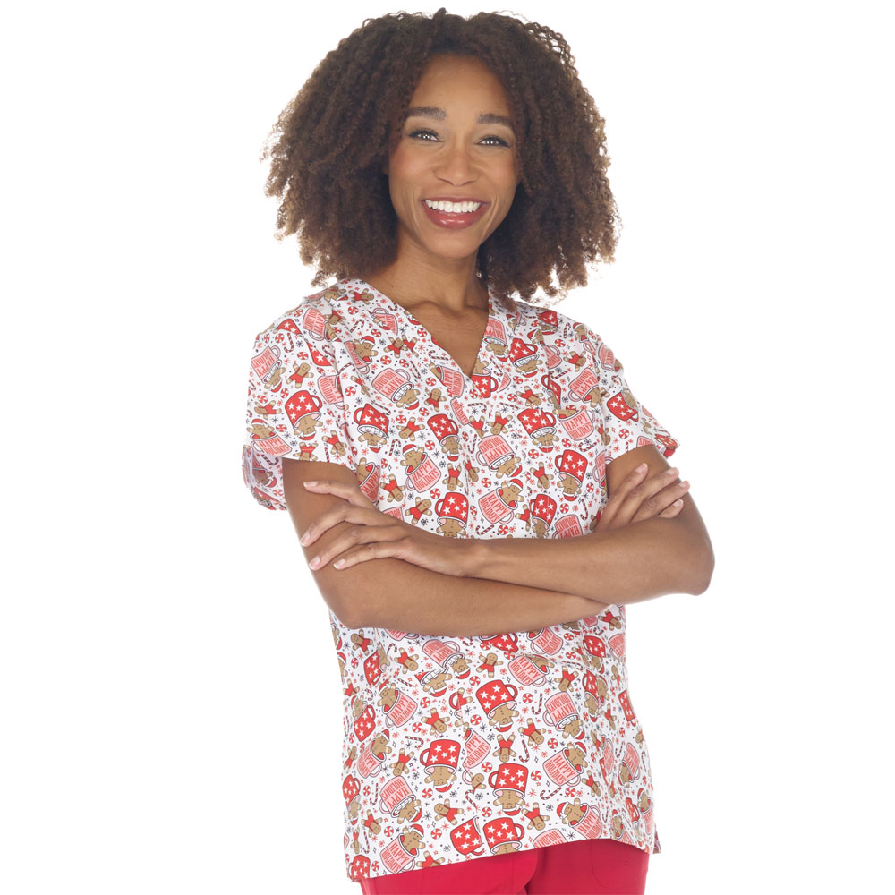 9904-3204M - Ladies 3 Pocket V-Neck Scrub Top - COOKIES AND COCOA