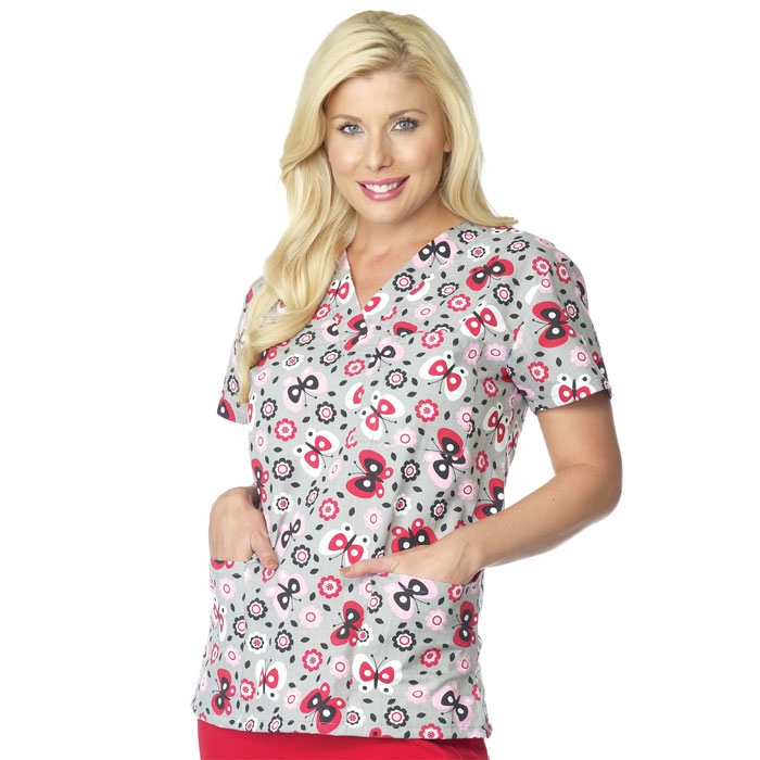 9904-636 - Ladies - 3 Pocket V-Neck Top - Rosy