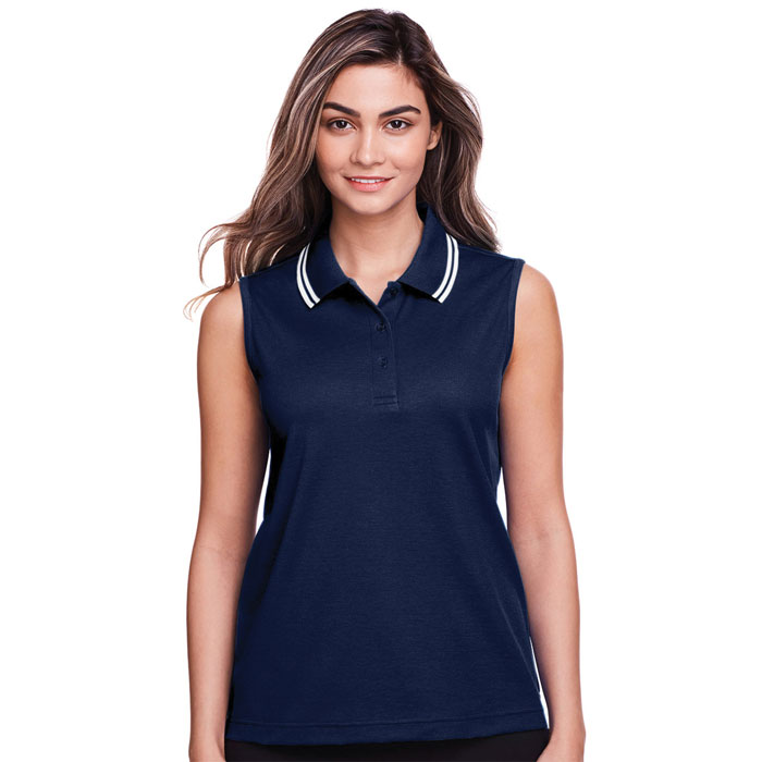Dveon and Jones - DG20SW - Ladies CrownLux Performance™ Plaited Tipped Sleeveless Polo
