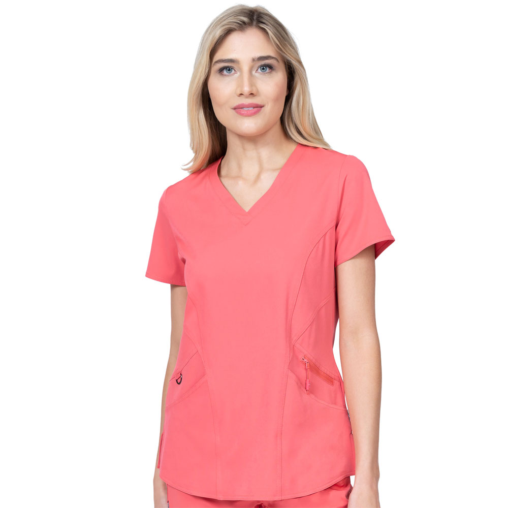 Zavate-Ava-Therese-1084-CORL-Ladies-Ava-Back-Knit-Scrub-Top-Coral