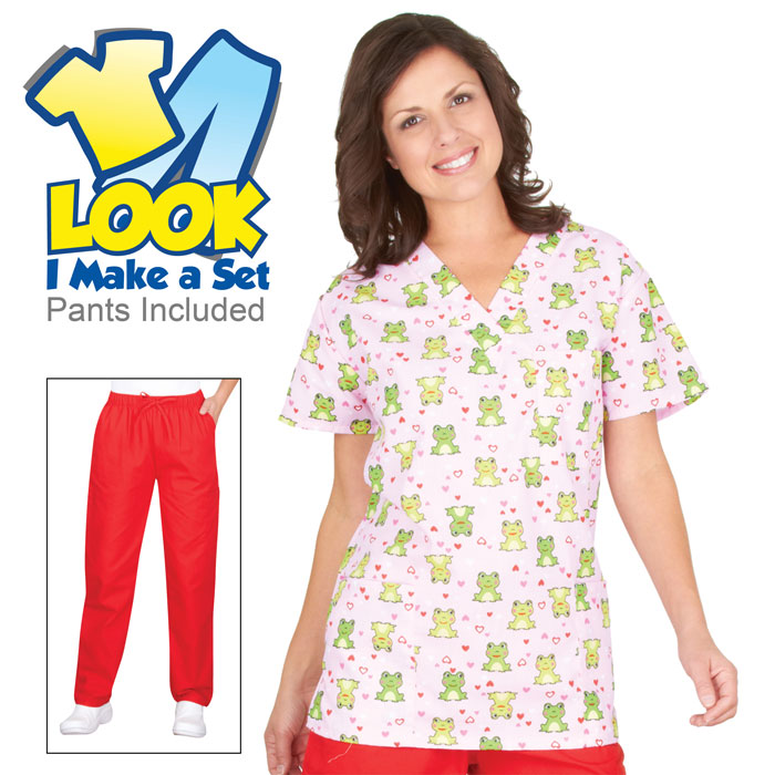 9004-296 - Ladies - Frogs and Hearts Scrub Set