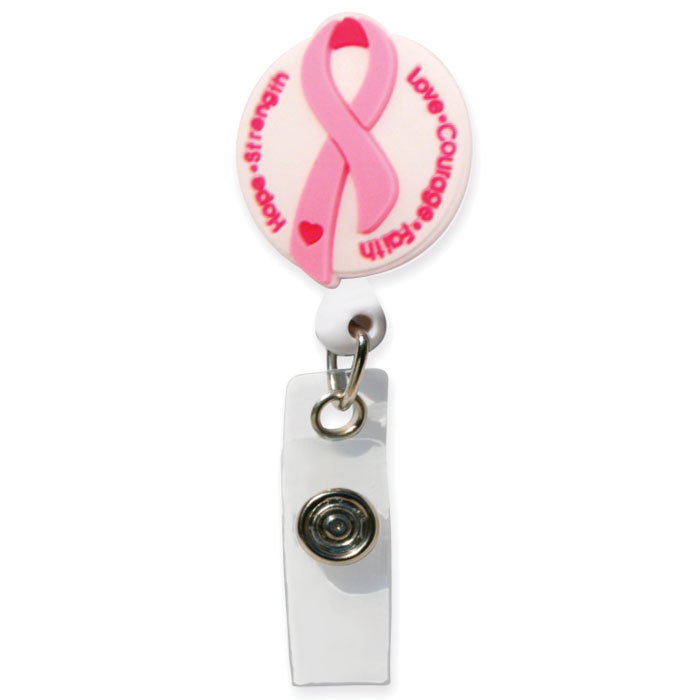 SC-021 - 3D Rubber Retractable Badge Reel - Pink Ribbon