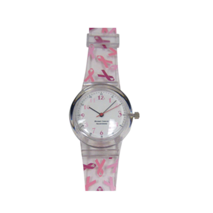 104292 - All Over Prink Ribbon Jelly Watch - Pink Watch - Breast Cancer Awareness Watch