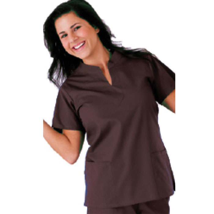 Fundamentals - 14333-042 - Ladies Mandarin Collar Top - 2 Pocket - Chocolate