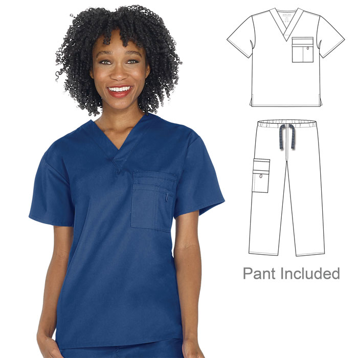 Scrubfinity - 3100 - 3420 - Soft Brush Unisex Scrub Set - V-Neck Top and Pant with Triple Chest Pocket