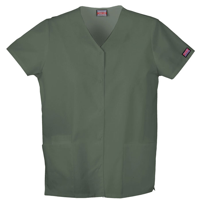 Cherokee-Workwear-4770-Snap-Front-V-Neck-Scrub-Top