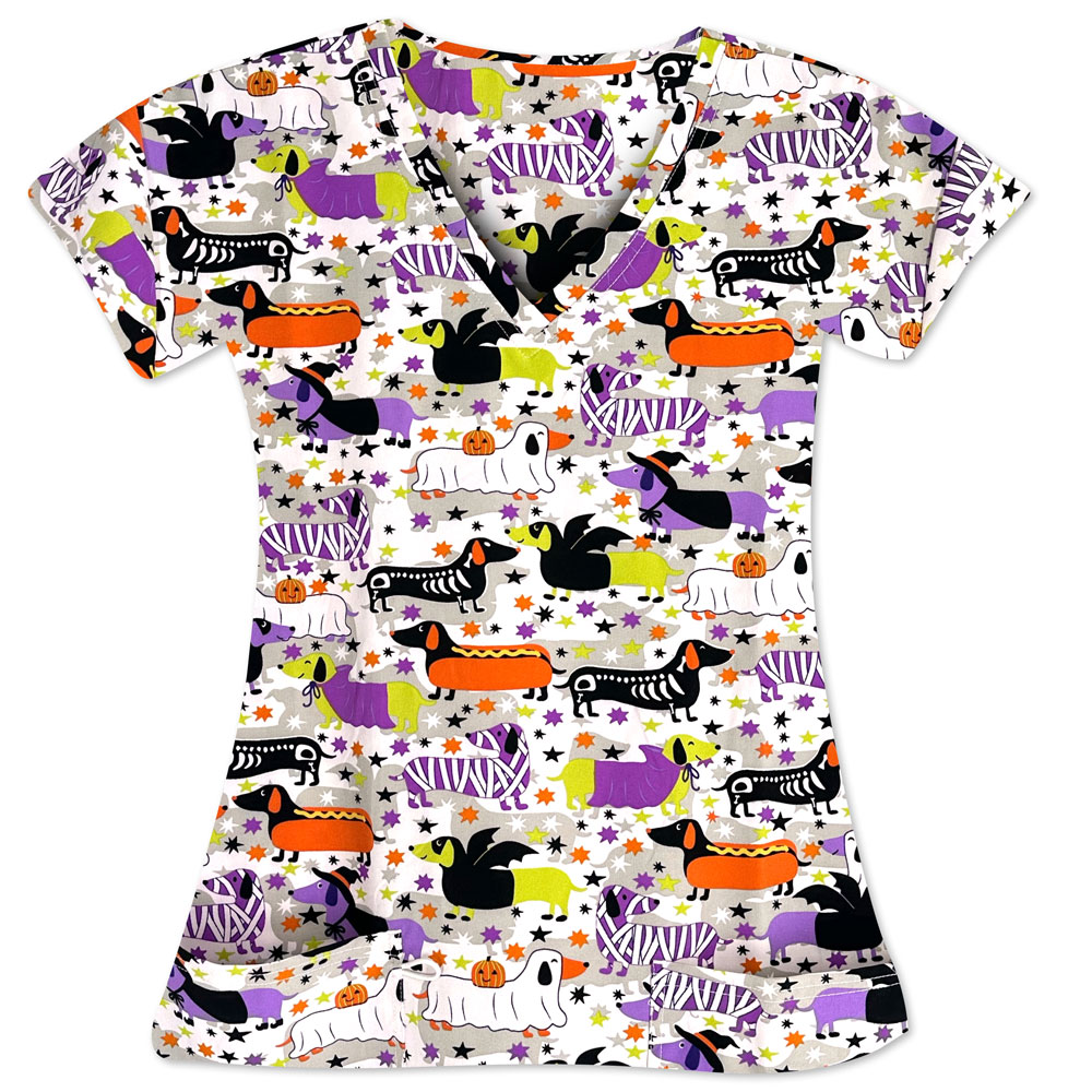 5284-3192S - Ladies 2 Pocket V-Neck Top - HALLOWEENIE