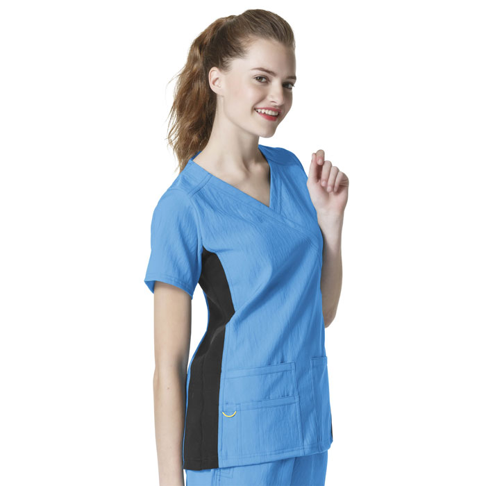 Four-Stretch - 6514 - Mock Wrap Knit Panel Scrub Top