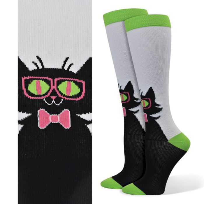 92040 - Black Cat with Glasses Fashion Compression Socks