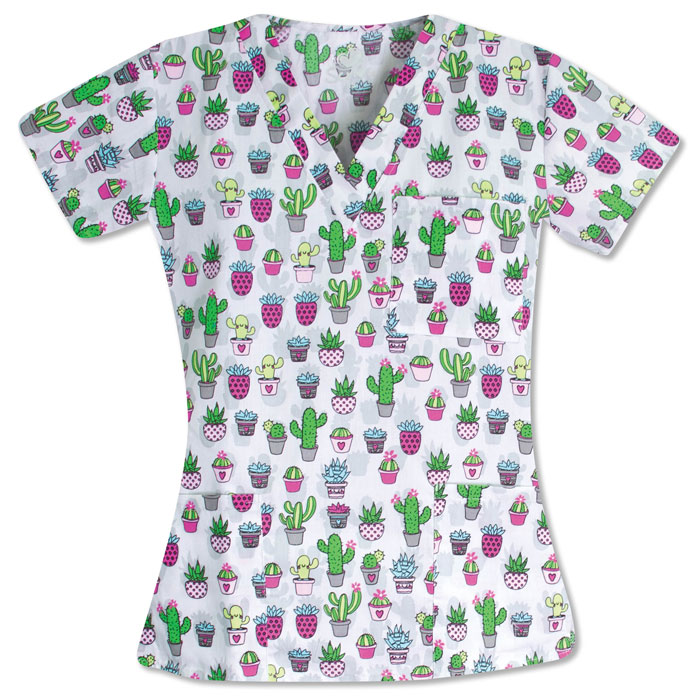 9904-1609 - Ladies 3 Pocket V-Neck Top - CACTUS PARTY