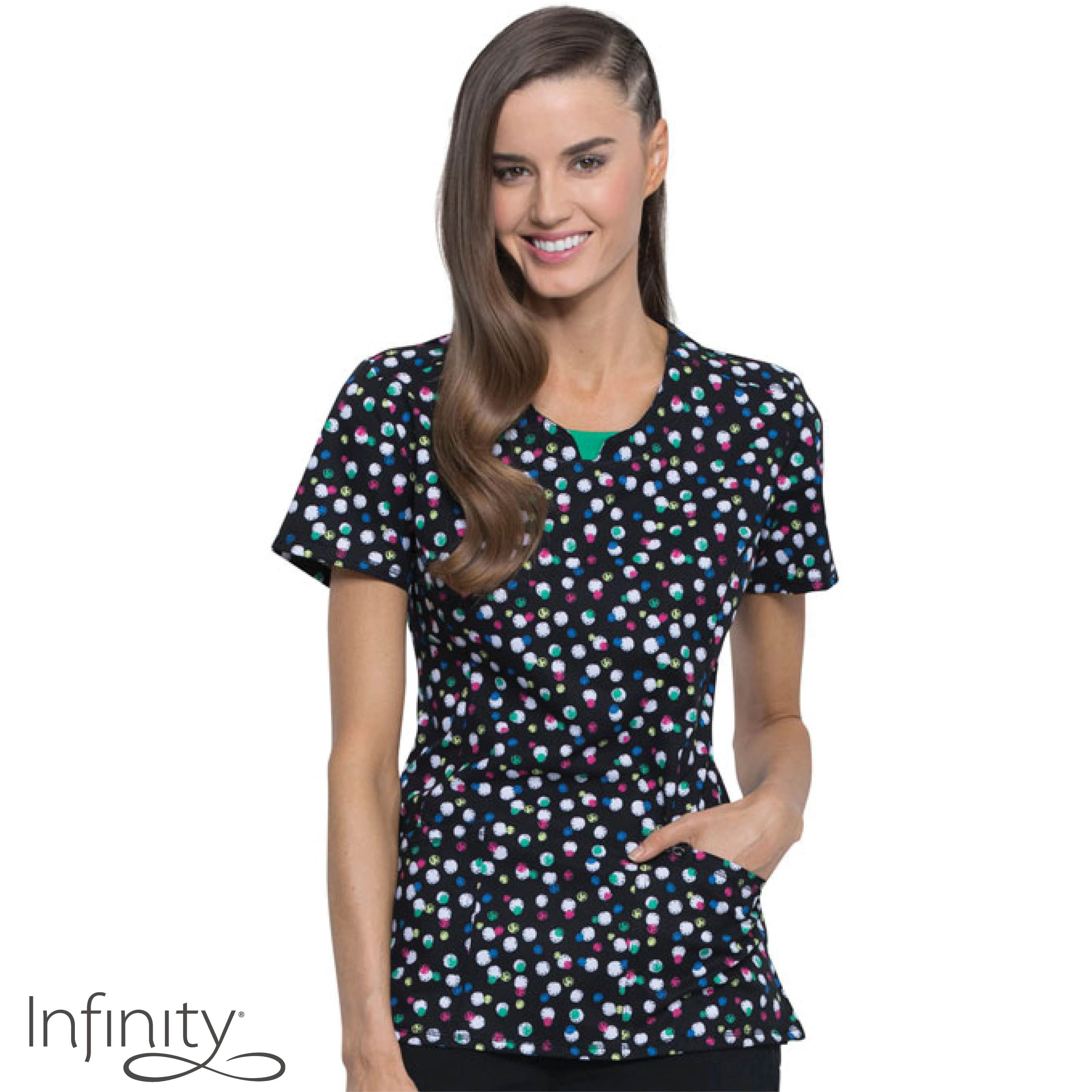 Infinity by Cherokee - CK609-DDPD - Round Neck Top - Doodle Polka Dot