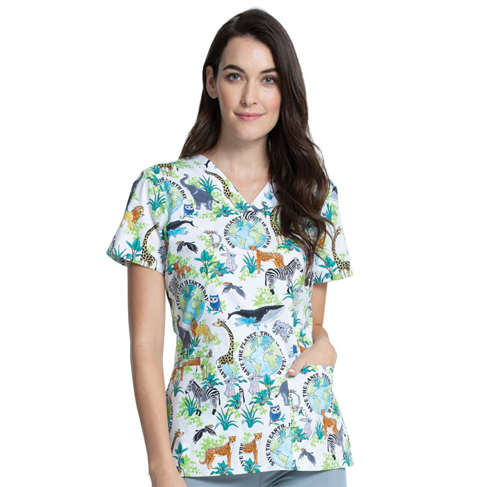 Cherokee Prints - CK616-EART - V-Neck Scrub Top - Earth Day