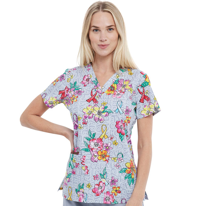 Cherokee-Prints-CK616-FFOW-V-Neck-Scrub-Top-Friendly-Flowers