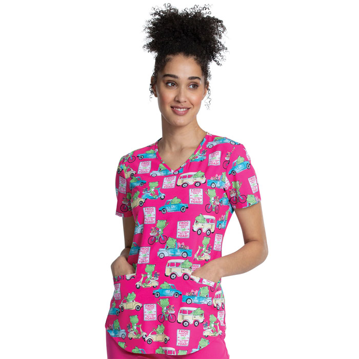 Cherokee Prints - CK637-TAAW - V-Neck Scrub Top - Toad Away