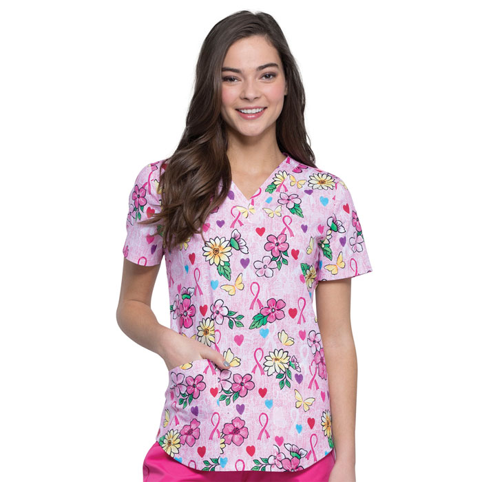 Cherokee Prints - CK652-HOBF - V-Neck Scrub Top - Hope Is Beautiful