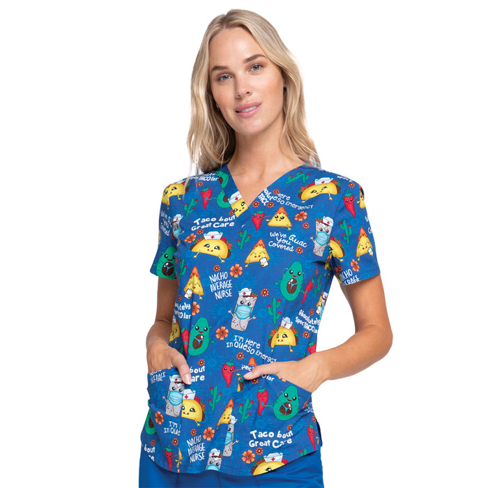 Cherokee-Prints-CK652-NANS-V-Neck-Scrub-Top-Nacho-Average-Nurse