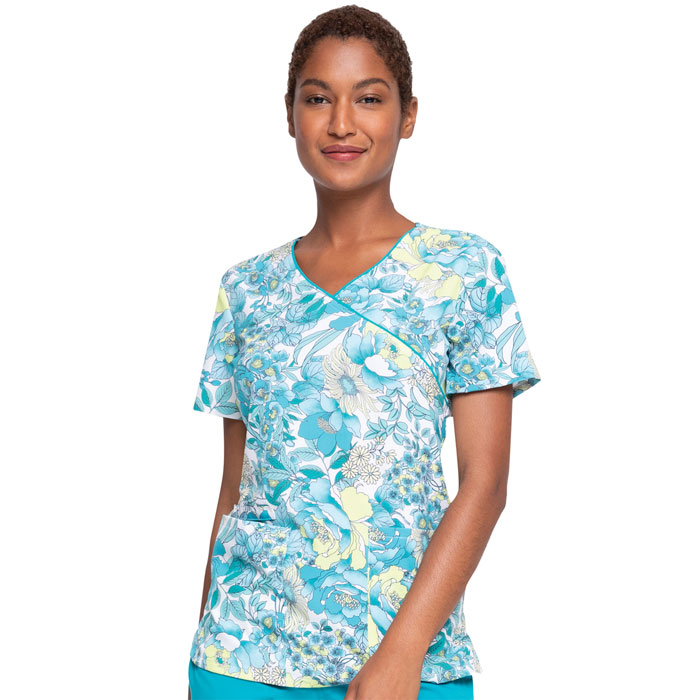 Cherokee-Prints-CK688-VTFL-Mock-Wrap-Scrub-Top-Vintage-Floral