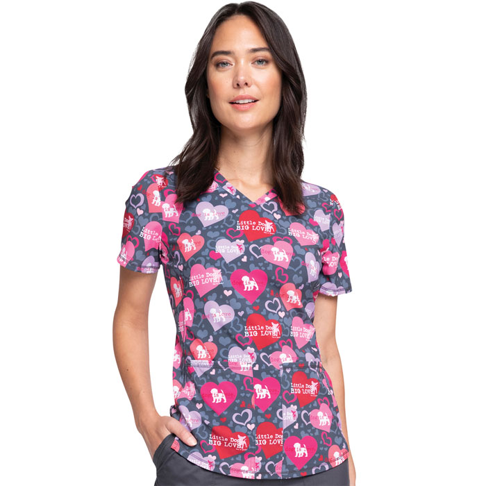 Cherokee Prints - CK703-OGDL - V-Neck Scrub Top - Dog is Love