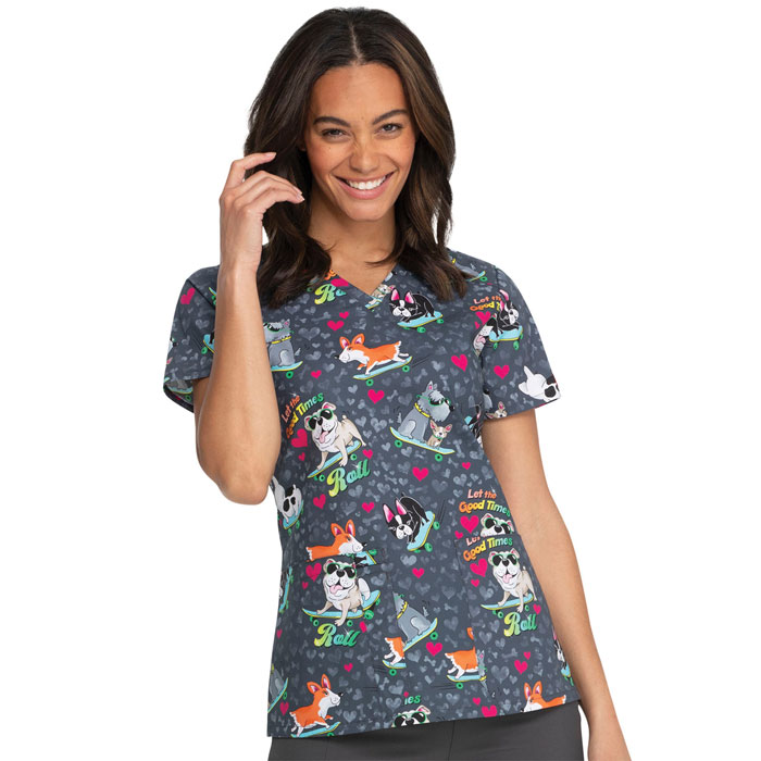 Dickies-Ladies-V-Neck-Top-Good-Times-Roll-DK617-GOOT