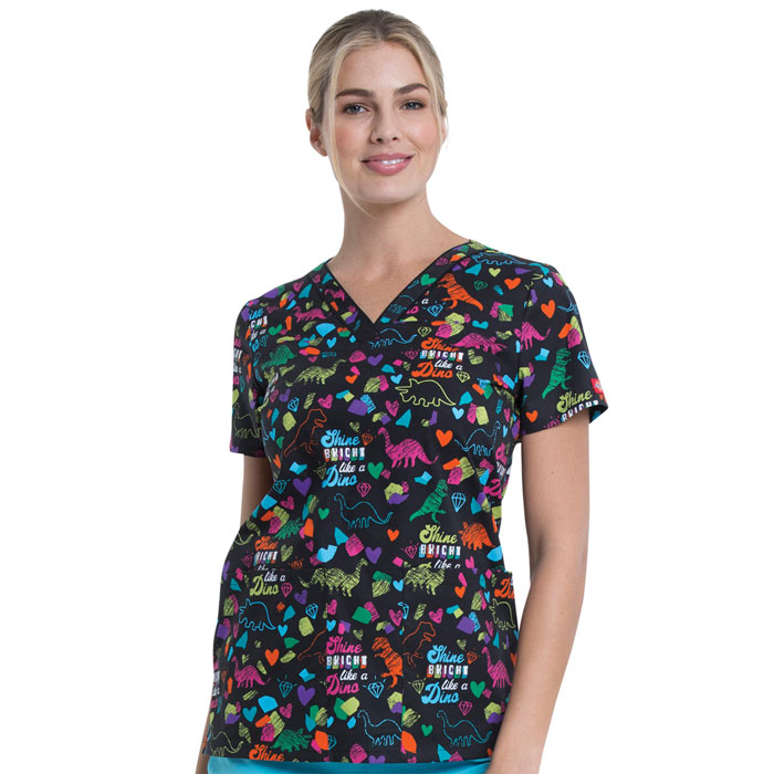 Dickies Prints - DK709-BTLD - V-Neck Top - Bright Like A Dino