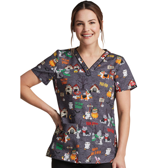 Dickies-Prints-DK709-HOWF-V-Neck-Top-Howl-oween-Friends