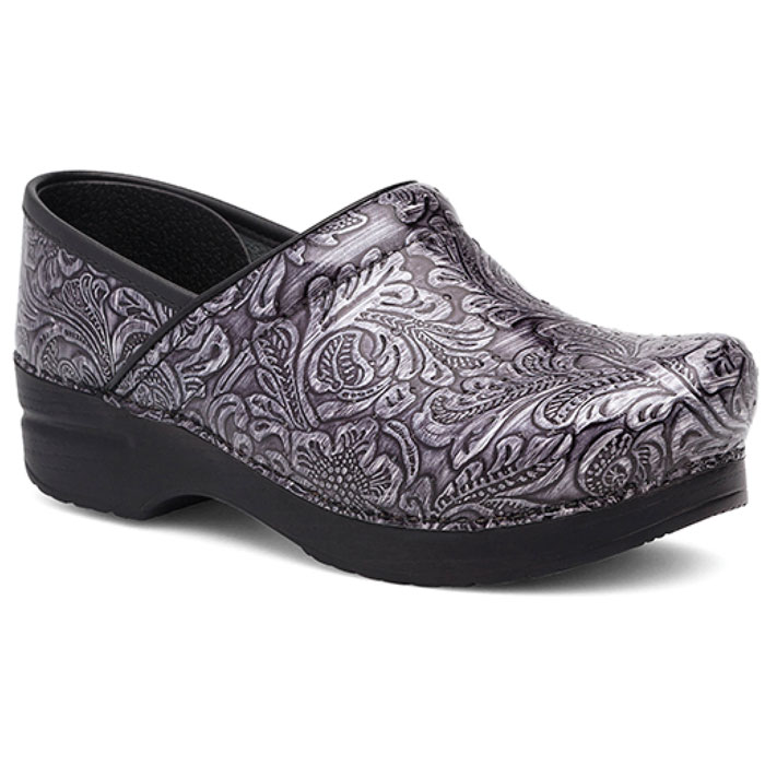 dansko grey tooled patent leather