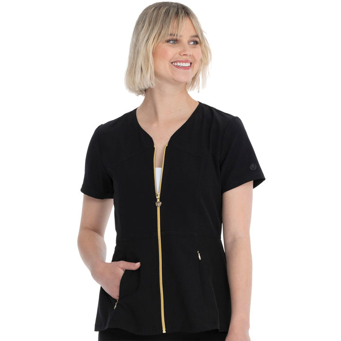 HeartSoul Zip Front V-Neck Scrub Top