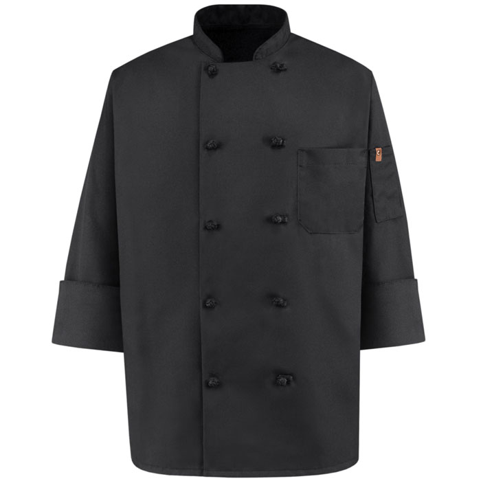 Red Kap - 0427 - 10 Knot Button Black Chef Coat