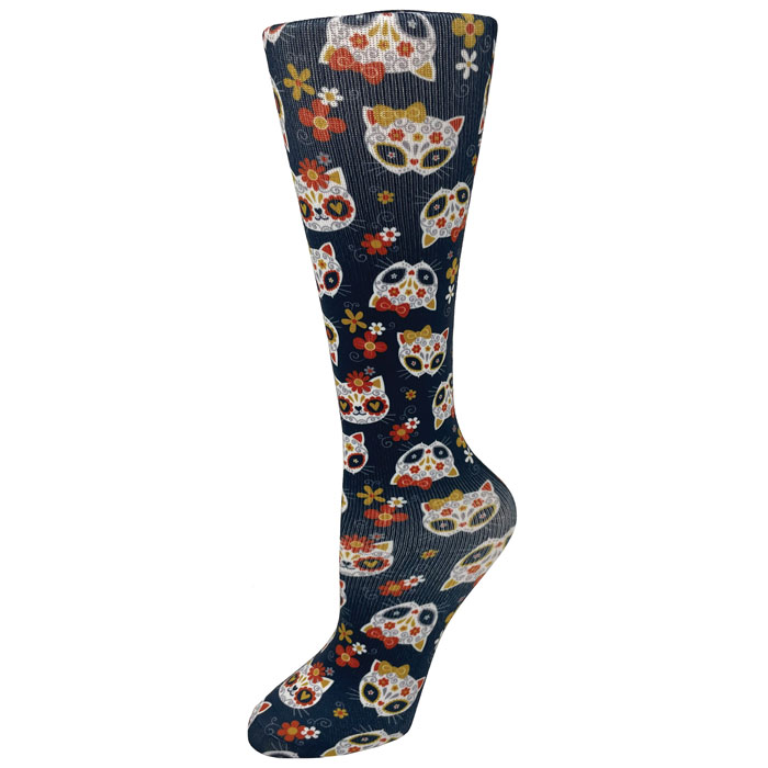 10-18 mmHg - Printed Compression Socks - Sugar Skull Kittens - 1018-SSK