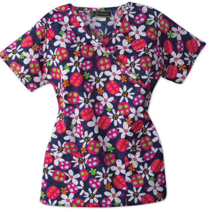 146-DLAD - Ladies Mock Wrap Top - Daisy Ladybug