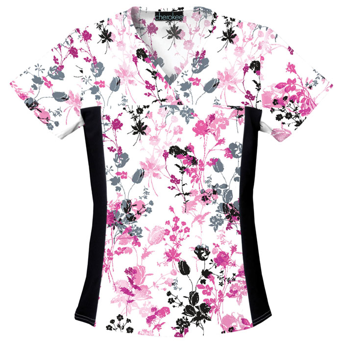 Cherokee Flexibles - 2875C-YORK - V-Neck Knit Panel Top - Yorkshire Garden