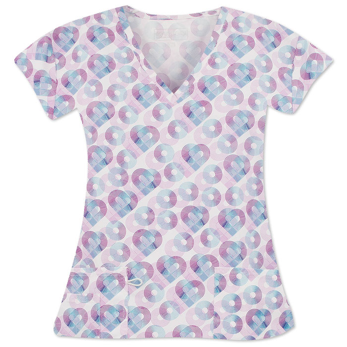 Scrubfinity - 5315-1889M -  Ladies V-Neck 2 Pocket Scrub Top - Disco Hearts