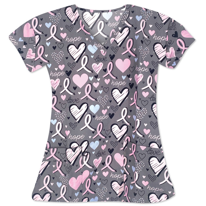 Scrubfinity - 5315-2214M -  Ladies V-Neck 2 Pocket Scrub Top - HOPEFUL HEARTS