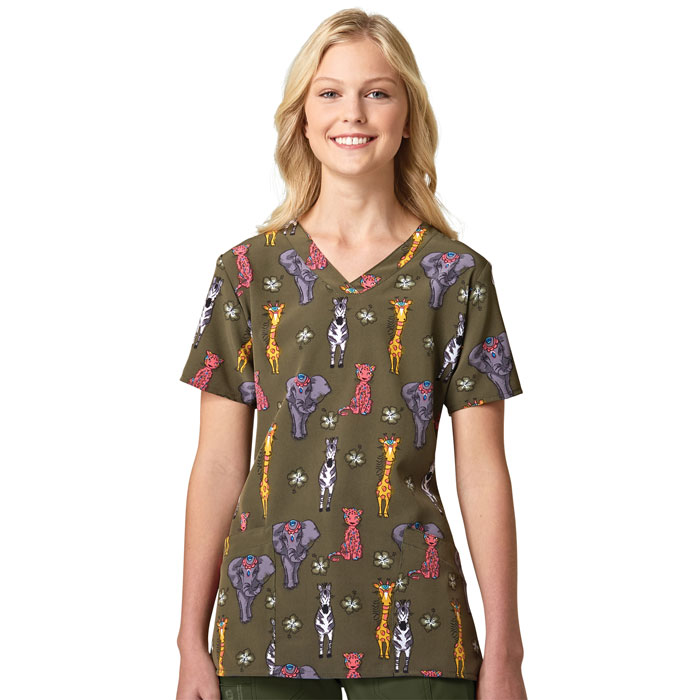 WonderWink Fashion Prints, V-Neck Print Top, Safari Summer