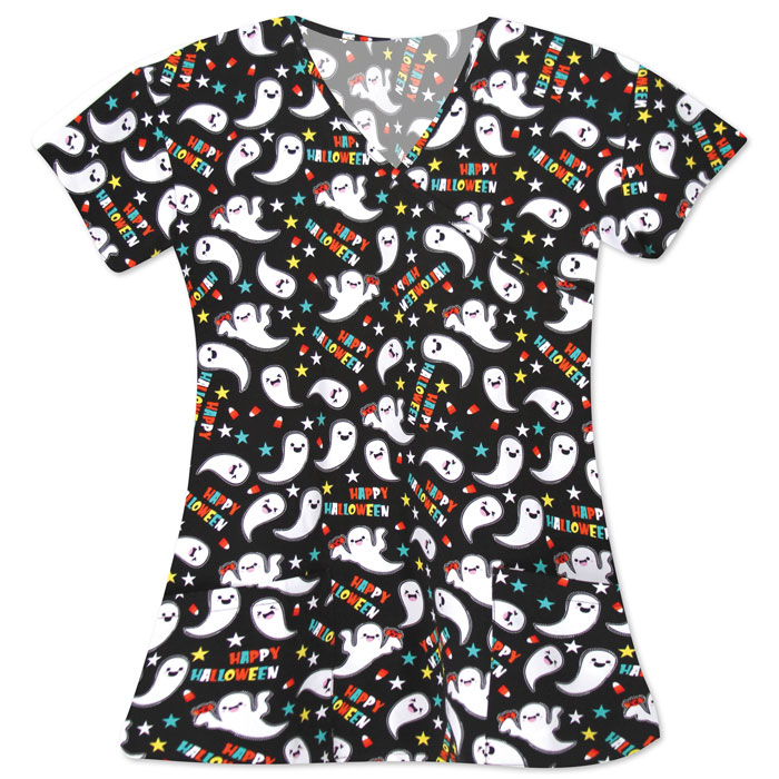 9100-1967M - Ladies Mock Wrap Scrub Top - GHOSTED