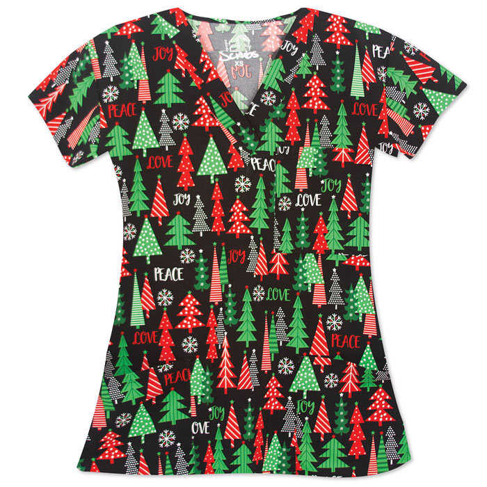 9904-1778M - Ladies 3 Pocket V-Neck Christmas Top - TRIM THE TREE