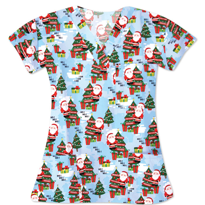 9904-1964M - Ladies 3 Pocket V-Neck Scrub Top - CHRISTMAS CHEER