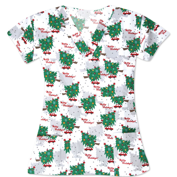 9904-1979M-Ladies-3-Pocket-V-Neck-Scrub-Top-HOLIDAY-HAUL