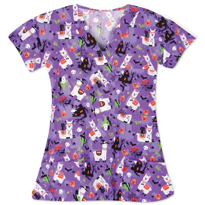 9904-1988M - Ladies 3 Pocket V-Neck Top - LLAMAWEEN