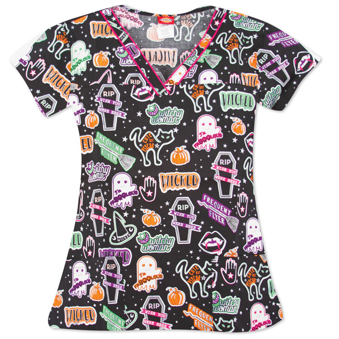 Dickies-Prints-DK709-WYWM-V-Neck-Top-Witchy-Woman