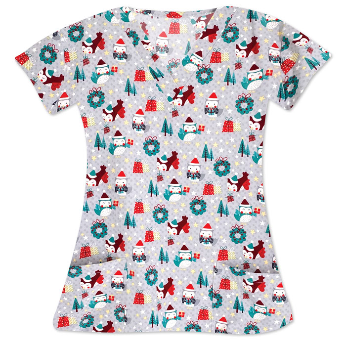White-Cross-G617-CHH-Christmas-Hoot-V-Neck-Printed-Top