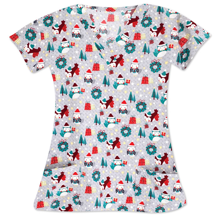 White Cross - G617-CHH - Christmas Hoot - V-Neck Printed Top