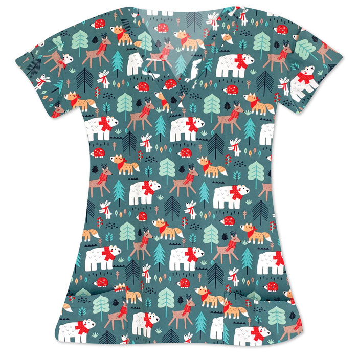 White-Cross-G617-WDC-Wild-Christmas-V-Neck-Printed-Top
