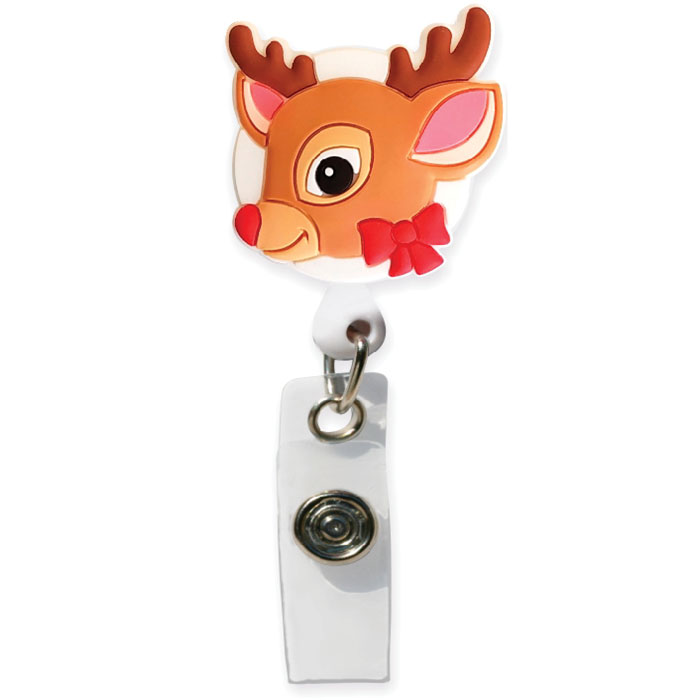 SC-091 - 3D Rubber Retractable Badge Reel - Reindeer